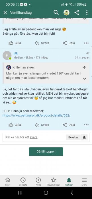 Det här är en skärmdump från ett onlineforum eller en social medieplattform där medlemmar diskuterar en fråga som rör montering eller justering av något, möjligen bilrelaterat utifrån kontexten.