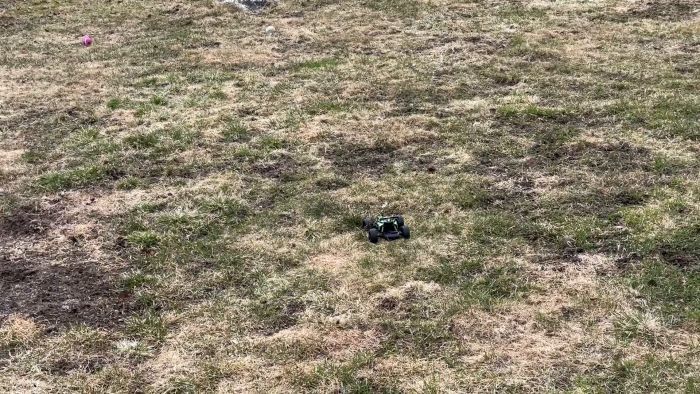 Se hundens nyfikna reaktion när den möter en fjärrstyrd bil i trädgården. Efter en dag full av överraskningar inklusive Librela-sprutor och inomhusrobotar, får hunden ett välkommet avbrott och reagerar glatt på den nya leksaken.